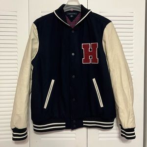 Rare Vintage Tommy Hilfiger Leather Collage Varsity, Bomber Jacket - Size L